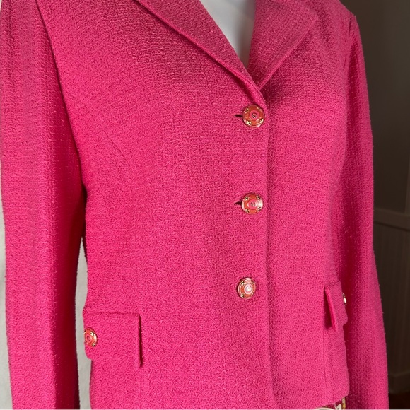 ST. JOHN COUTURE Sz 14 Elegant Boucle Knit Blazer Spring Pink Old Money Luxury - Picture 3 of 16